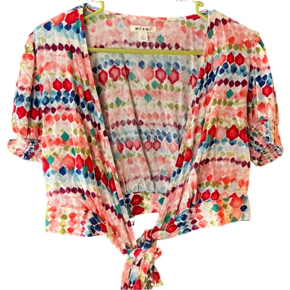 Colorful Cropped Wrap Blouse